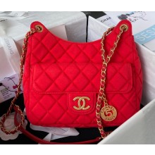 Chanel Wool Jersey Medium Hobo Bag AS3690 Red 2023