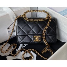 Chanel Leather Small Flap Bag with Top Handle AS3749 Black 2023