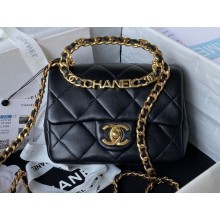 Chanel Leather Mini Flap Bag with Top Handle AS3748 Black 2023