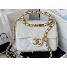 Chanel Leather Mini Flap Bag with Top Handle AS3748 White 2023