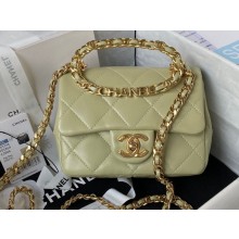 Chanel Leather Mini Flap Bag with Top Handle AS3748 Light Green 2023