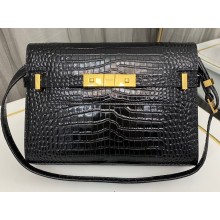Saint Laurent manhattan small shoulder bag in crocodile-embossed leather 675626 Black/Gold