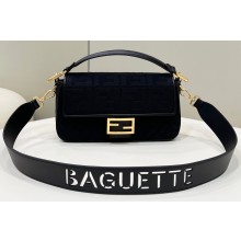 Fendi Iconic Medium Baguette Bag with laser cut Baguette lettering shoulder strap Black 2023
