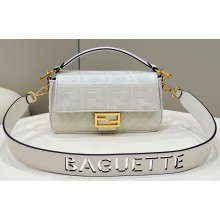 Fendi Iconic Medium Baguette Bag with laser cut Baguette lettering shoulder strap White 2023