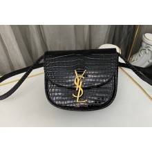 Saint Laurent kaia small satchel bag in shiny crocodile-embossed leather 619740 Black
