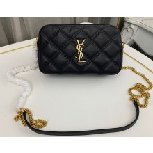 Saint Laurent Becky Double Zip Pouch bag in quilted leather 608941 Black