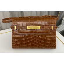 Saint Laurent manhattan small shoulder bag in crocodile-embossed leather 675626 Brown