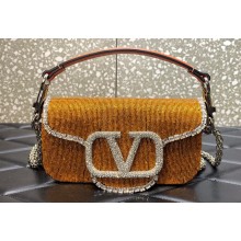 Valentino Crystals Embroidered VLogo Signature Loco Small Shoulder Bag Yellow