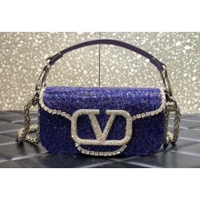 Valentino Crystals Embroidered VLogo Signature Loco Small Shoulder Bag Blue
