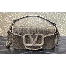 Valentino Crystals Embroidered VLogo Signature Loco Small Shoulder Bag Silver