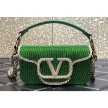 Valentino Crystals Embroidered VLogo Signature Loco Small Shoulder Bag Green