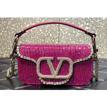 Valentino Crystals Embroidered VLogo Signature Loco Small Shoulder Bag Fuchsia
