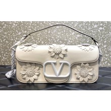 Valentino VLogo Signature Loco Shoulder Bag with Applique Flowers White