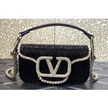 Valentino Crystals Embroidered VLogo Signature Loco Small Shoulder Bag Black