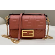 Fendi Nappa Leather Mini Baguette Bag Dark Pink 2023