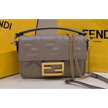 Fendi Nappa Leather Mini Baguette Bag Gray 2023