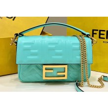 Fendi Nappa Leather Mini Baguette Bag Turquoise Green 2023