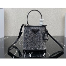 Prada Panier Satin bag with Crystals 1BA373 Black/Silver 2023