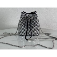 Prada Satin Mini Bucket bag with Crystals 1BD016 Black/Silver 2023