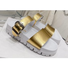 Prada metal buckle Rubber Open Toe Sandals Gold 2023