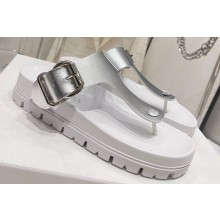 Prada metal buckle Rubber flip-flops Sandals Silver 2023