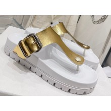 Prada metal buckle Rubber flip-flops Sandals Gold 2023