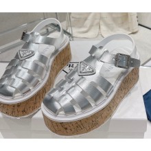 Prada Rubber wedge platform sandals 1X853M Silver 2023