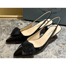 Prada Heel 5.5cm flower-appliqué Slingback Pumps Black 2023
