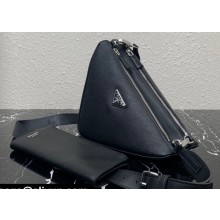 Prada Saffiano leather and leather shoulder bag 2VH157 Black 2023