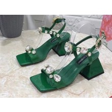 Dolce & Gabbana Heel 6.5cm Polished calfskin sandals Green with crystals 2023