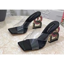 Dolce & Gabbana Crystal DG Pop Heel 10.5cm criss-cross straps Mules PVC Black 2023