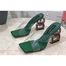 Dolce & Gabbana Crystal DG Pop Heel 10.5cm criss-cross straps Mules PVC Green 2023