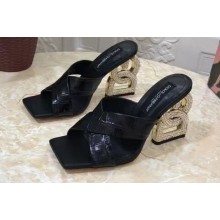 Dolce & Gabbana Crystal DG Pop Heel 10.5cm criss-cross straps Mules Crocodile-print calfskin Black 2023