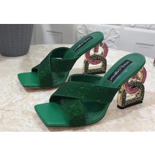 Dolce & Gabbana DG Pop Heel 10.5cm criss-cross straps Mules Green with fusible rhinestone 2023