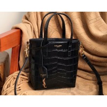 Saint Laurent paris mini toy shopping Bag in crocodile-embossed leather 712367 Black