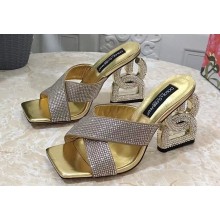 Dolce & Gabbana DG Pop Heel 10.5cm criss-cross straps Mules Gold with fusible rhinestone 2023