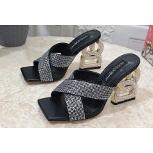 Dolce & Gabbana DG Pop Heel 10.5cm criss-cross straps Mules Black with fusible rhinestone 2023