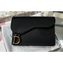 Dior Saddle Flap Card Holder Goatskin Black