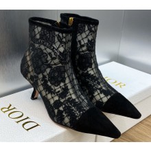 Dior Heel 6.5 cm Capture-D Ankle Boots in Black Transparent Mesh and Suede Embroidered with Dior Roses Motif 2023