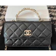 Chanel Mini Flap Bag with Flower Top Handle A96034 Black 2024