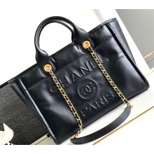 Chanel Calfskin & Gold-Tone Metal Small Shopping Tote Bag AS3257 Black 2024