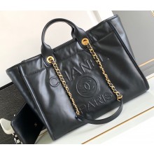 Chanel Calfskin & Gold-Tone Metal Shopping Tote Bag AS3351 Black 2024