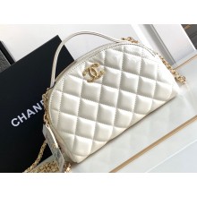 Chanel Calfskin & Gold-Tone Metal Chain Bowling Bag AP3586 White 2024