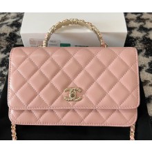 Chanel Small Flap Bag with Flower Top Handle A96033 Pink 2024