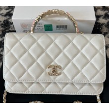 Chanel Small Flap Bag with Flower Top Handle A96033 White 2024