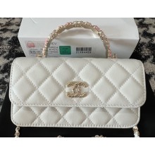 Chanel Mini Flap Bag with Flower Top Handle A96034 White 2024