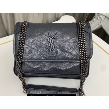 Saint Laurent Niki Baby Bag in Crinkled Vintage Leather 633160 Gray