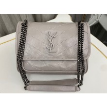 Saint Laurent Niki Baby Bag in Crinkled Vintage Leather 633160 Pale Gray