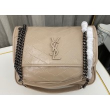 Saint Laurent Niki medium Bag in Crinkled Vintage Leather 633158 Beige