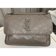 Saint Laurent Niki medium Bag in Crinkled Vintage Leather 633158 Light Gray